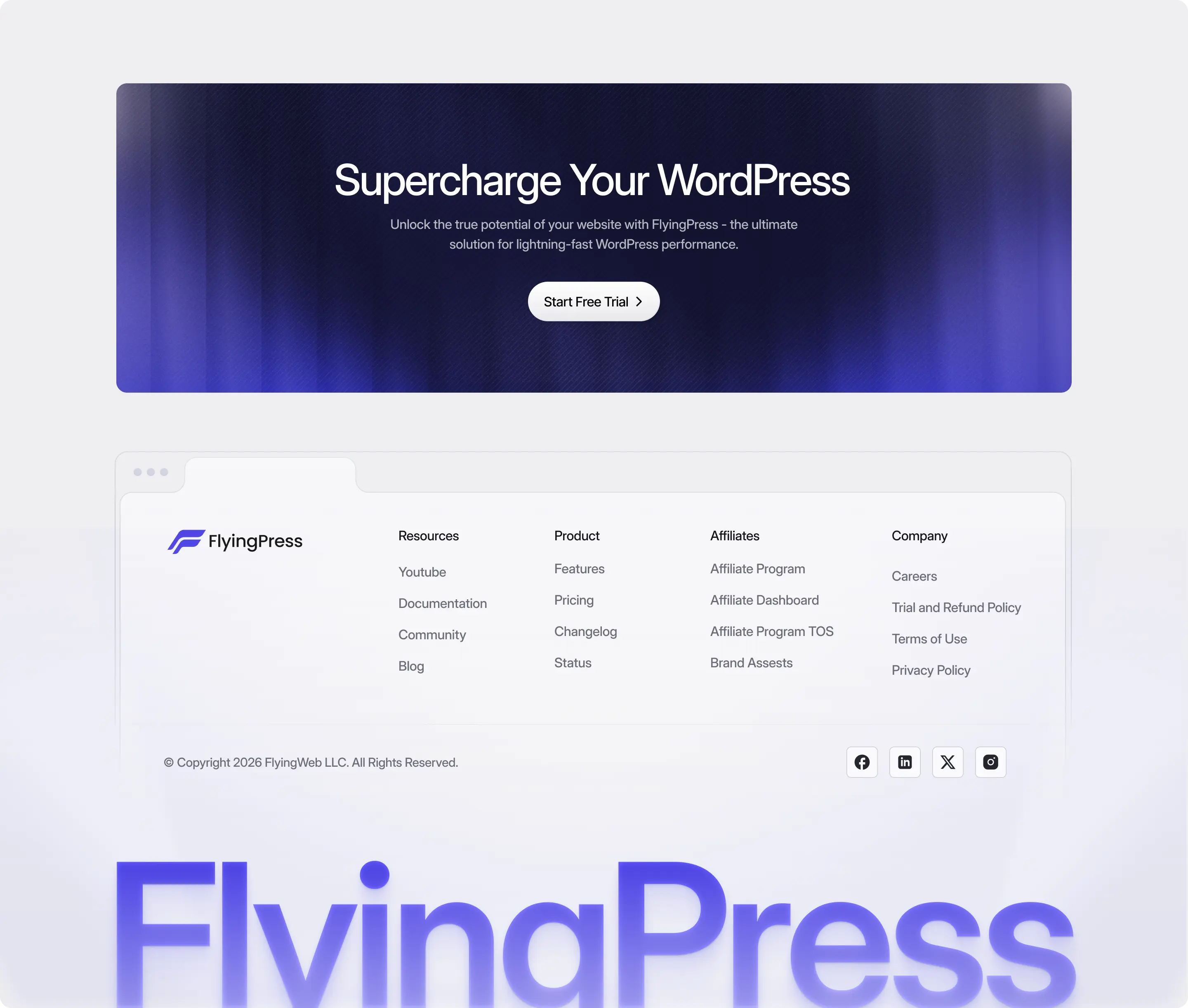 FlyingPress — CTA Section & Clean Footer